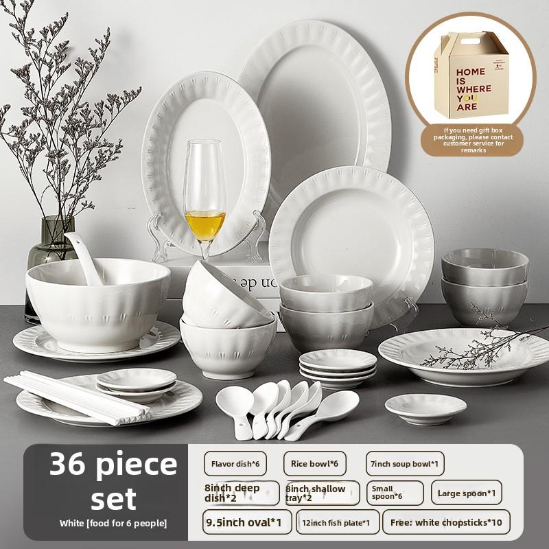 Minimalist Porcelain Dinnerware Set Textured Ceramic Plate Bowls Eco-Friendly Glazed Complete for Daily Dining Restaurant Use