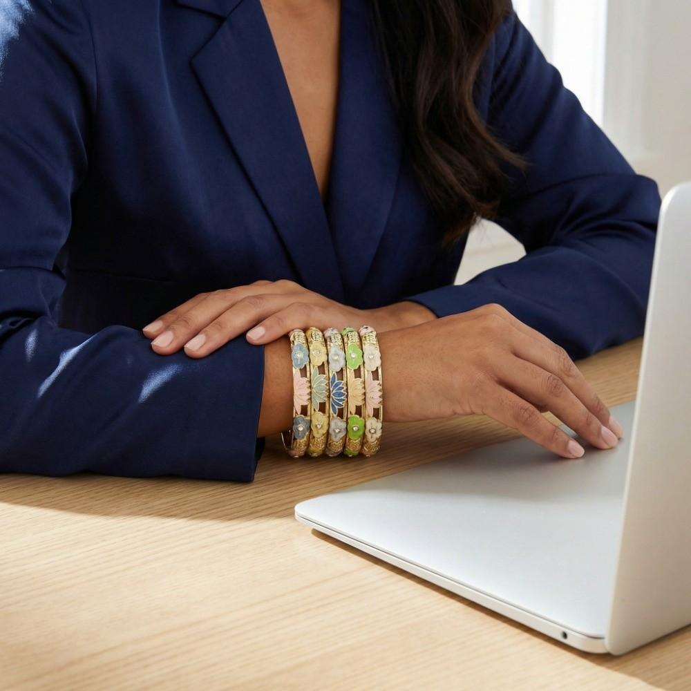 Hollow Out Chinese Flower Bangle Enamel Women's Hand Bracelet Gifts for Women Girl