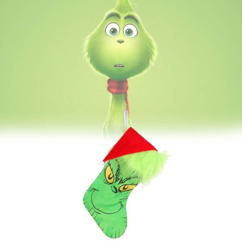 Grinch Green Christmas Stocking Adorable Plush Glow In The Dark Candy Bag Decoration