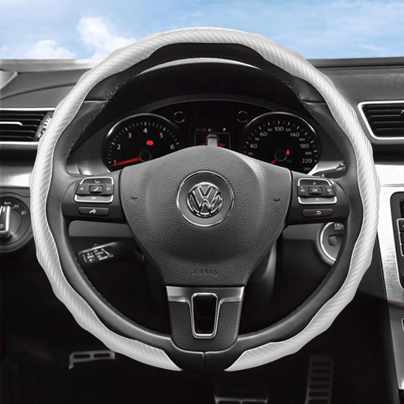 Suitable for Volkswagen Carbon Fiber Texture Steering Wheel Cover Snap-On Wave-Shaped Protective Shell Golf Passat Polo Jetta Tiguan T-Roc Atlas