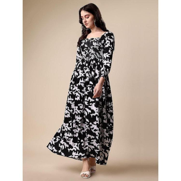 Floral Print Crepe Women Full Length Dress XS