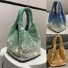Fashion Rhinestone Small Bucket Bag for Women Sling Shoulder Crossbody Bag with Diagonal Chain Stylish Ladies Handbag