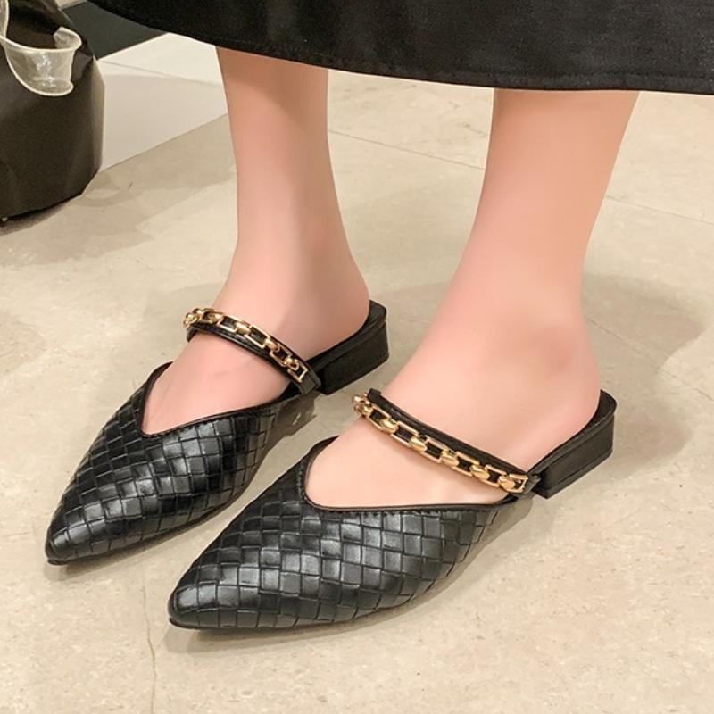 Retro Spitze Halbschuhe Damen Flach Sommer Neue Modische Outdoor-Schuhe Mules Slip-On Sandalen Bequeme Gummisohle