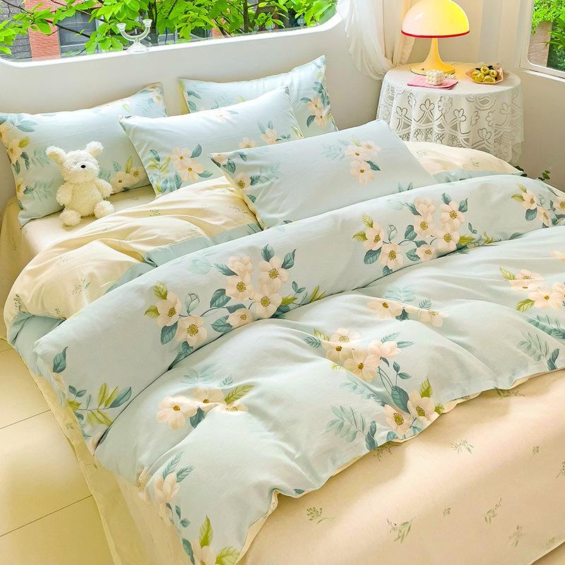 Vierteiliges Set aus reinem Baumwollbett, Baumwollbettwäsche, Bettbezug, Bettlaken, dreiteiliges Schlafsaalset