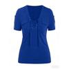 Women S Casual Short Sleeve V Neck Lace Up Solid Color T Shirt