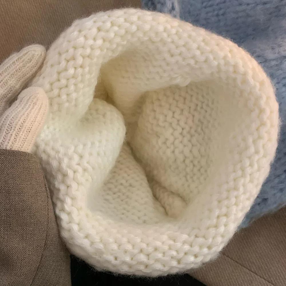 Y2K Knitted Pullover Hat Fluffy Brimless Beanie Cap Versatile Bear Ear Woolen Hat  Women