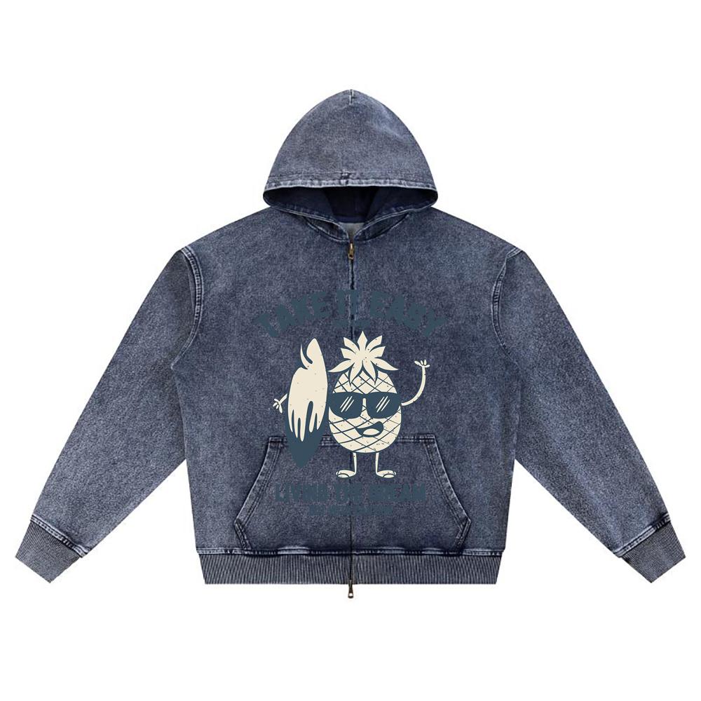 

DTG print Knitted Denim Zip-Up Hoodie vintage summer 5 Brother Print Zipper Hoodies XL