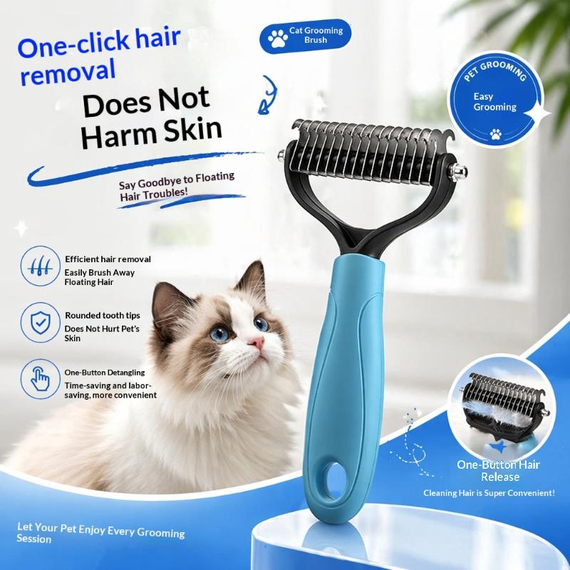 Pet Grooming Dematting Comb Double Sided Safe Blades Non Slip Handle For Dogs Cats Long Haired Pets Grooming