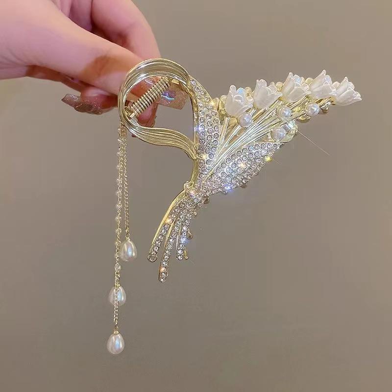 Lily of the Valley Rice Flower Tassel Hair Clip: Ancient Style Shark Clip Headdress