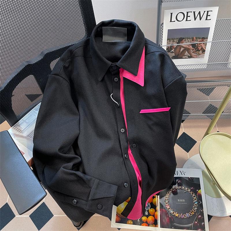 

Новый весенне-осенний модный тренд Гонконгский стиль Нишевый контраст цветов Ретро чувство дизайна Лоскутная рубашка для женщин M чёрный