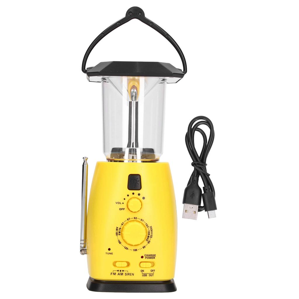 LED Camping Lantern Solar Hand Crank Battery Charging Adjustable Brightness 8 LEDs Support FM AM