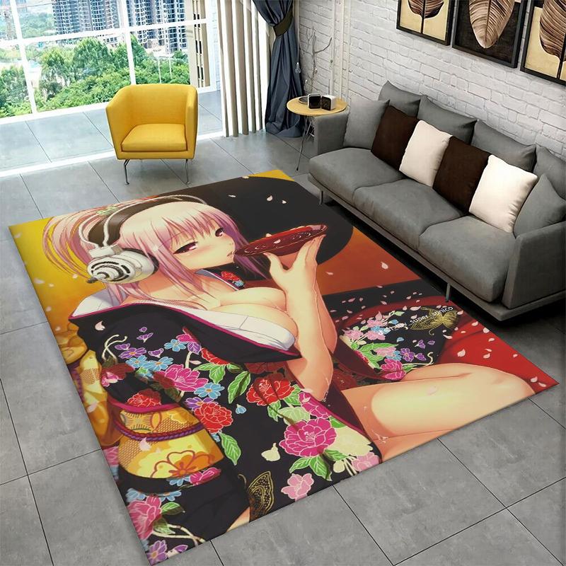 Cute Girl Super Sonico Cartoon Non-Slip Area Rug for Living Room,Bedroom,Playroom,Soft Carpet Floor Mat Home Decor Rug Kids Room