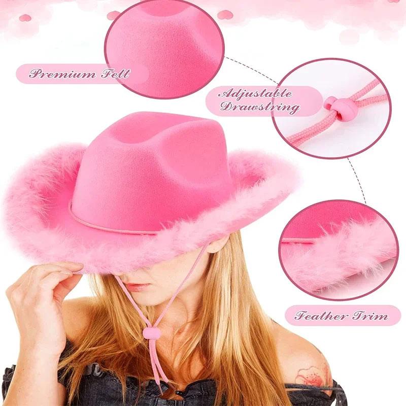 1 Pezzo Cappello Performance Tessuto Non Tessuto Costume da Sala da Ballo Festival Piumato Decorazioni Cinturino Cowboy