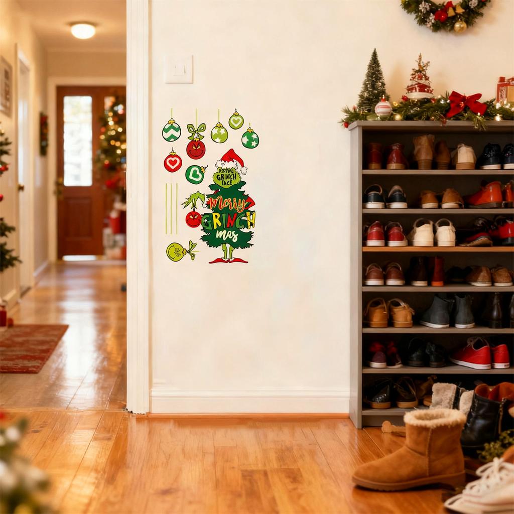 Christmas GrinchWall & Window Stickers! Cartoon GreenMonster Decor For Festive Fun, Perfect For Holiday Home Makeover.