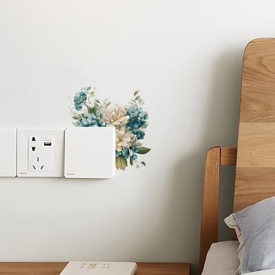 Green Plant Blue Flower Switch Paste Home Background Beautification Decorative Wall Stickers Self-adhesive