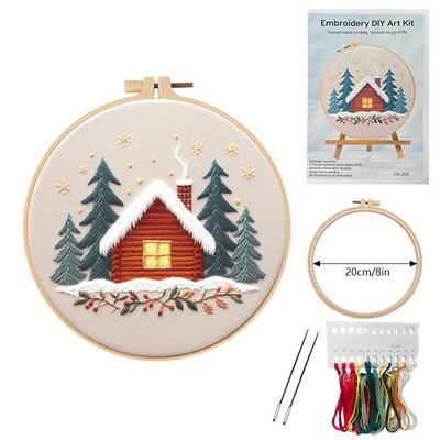 1 Set Weihnachtsstickset, Weihnachts-Cottage-Stickmaterialset, geeignet für Anfänger DIY-Stickerei, handgefertigtes Stoffmaterialset