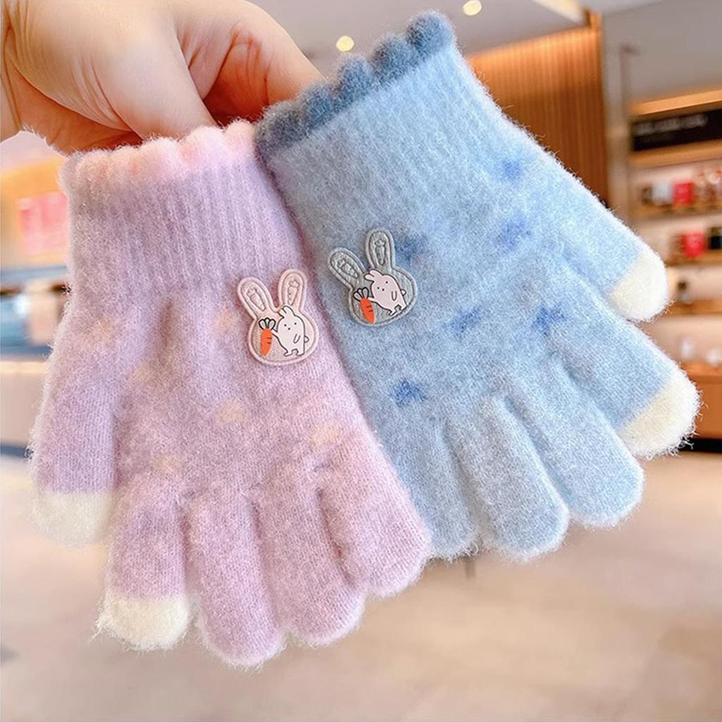 Cute Rabbit Kids Gloves Winter Warm Children Split Finger Mittens 1-6year Boy Girl Hand Covers Baby Knit Glove Outdoor Handguard