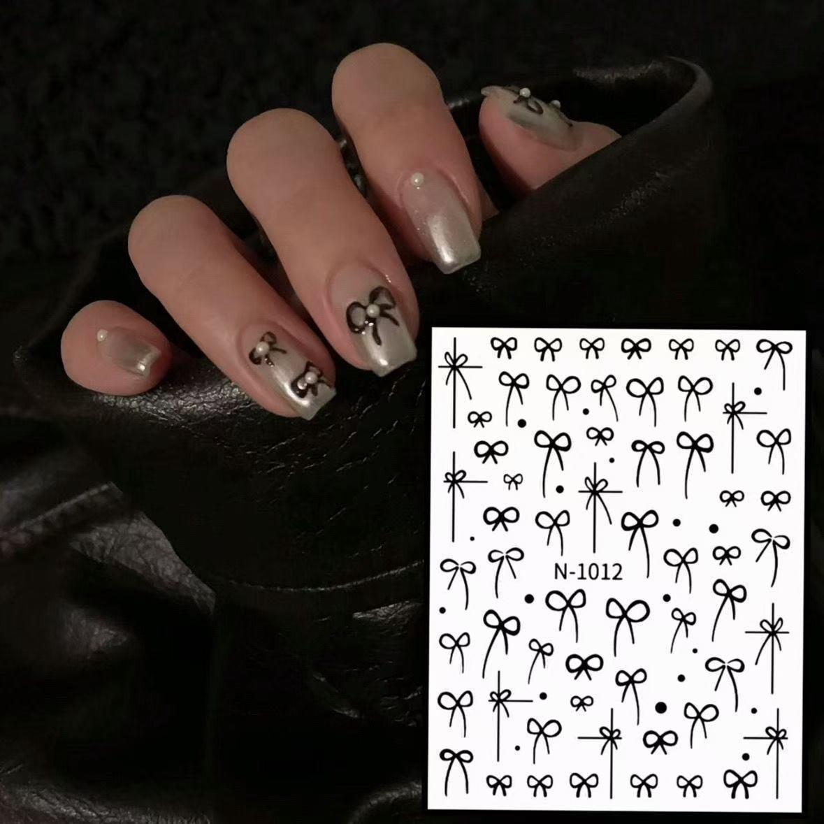 

Red French Bow Nail Art Sticker Wine and Red Gift Box Ribbon Gentle New Year Wedding Nail Sticker Black