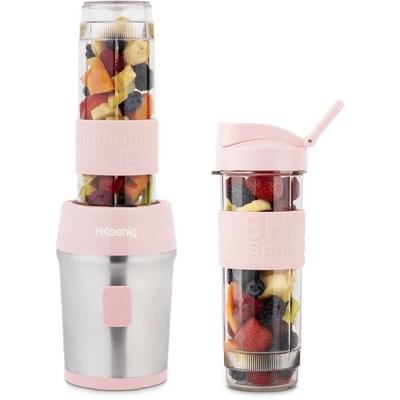 Mini Blender - H.KOENIG - SMOO12 - 300 W - 570 mL - Pastel Pink - 2 Gourds Included - BPA-free