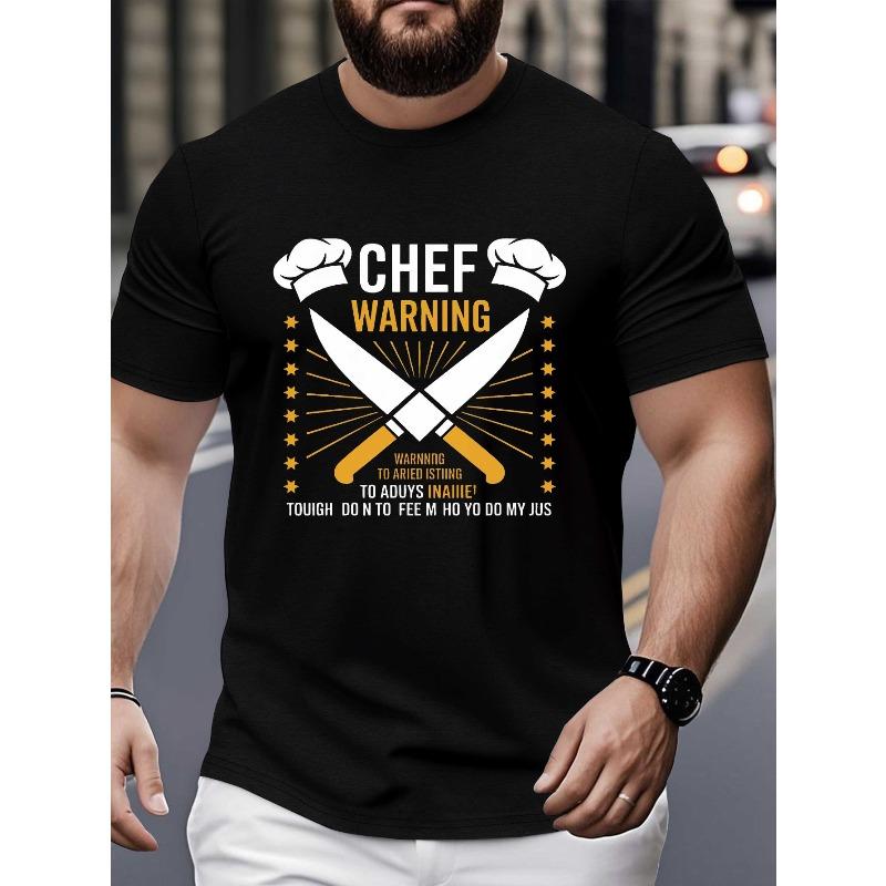 

European Size Casual Short-Sleeve T-Shirts for Plus-Size Men, Featuring Chef Warning Graphics, Perfect for Summer Wear And Everyday Use XL чорний
