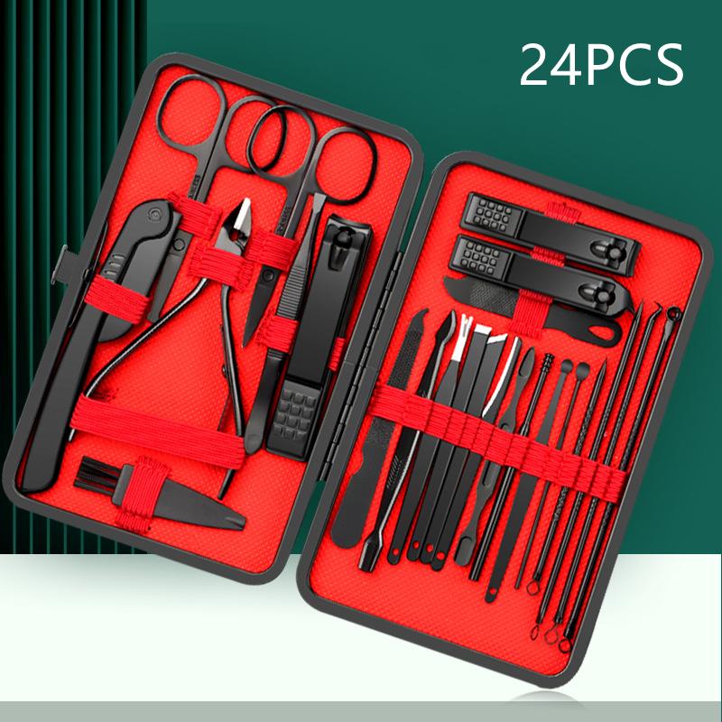 24pcs Professional Black Nail Clippers Kit - Ultra Sharp Fingernail and Toenail Cutters for Men and Women - Sturdy Pedicure Care Tools