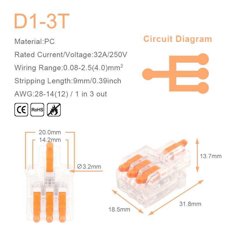5/10PCS Mini Fast Compact Splicing Conductor Connector 1 In Multiple Out Splitter Splicing Terminal Block M3 Screw Fixing Hole