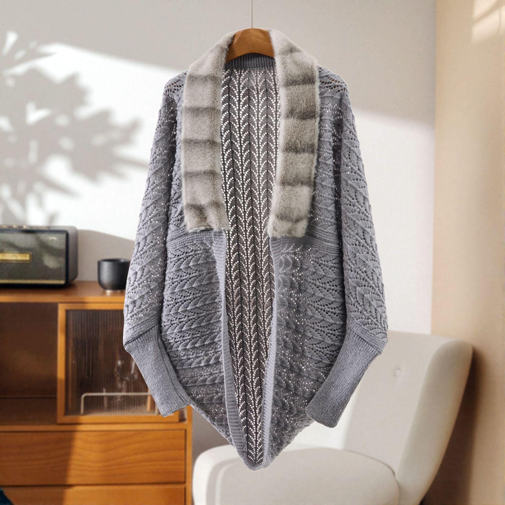 

Элегантная классическая вязаная жаккардовая накидка - женская декоративная осенне-зимняя новая теплая модная свадебная вечерняя шаль серый