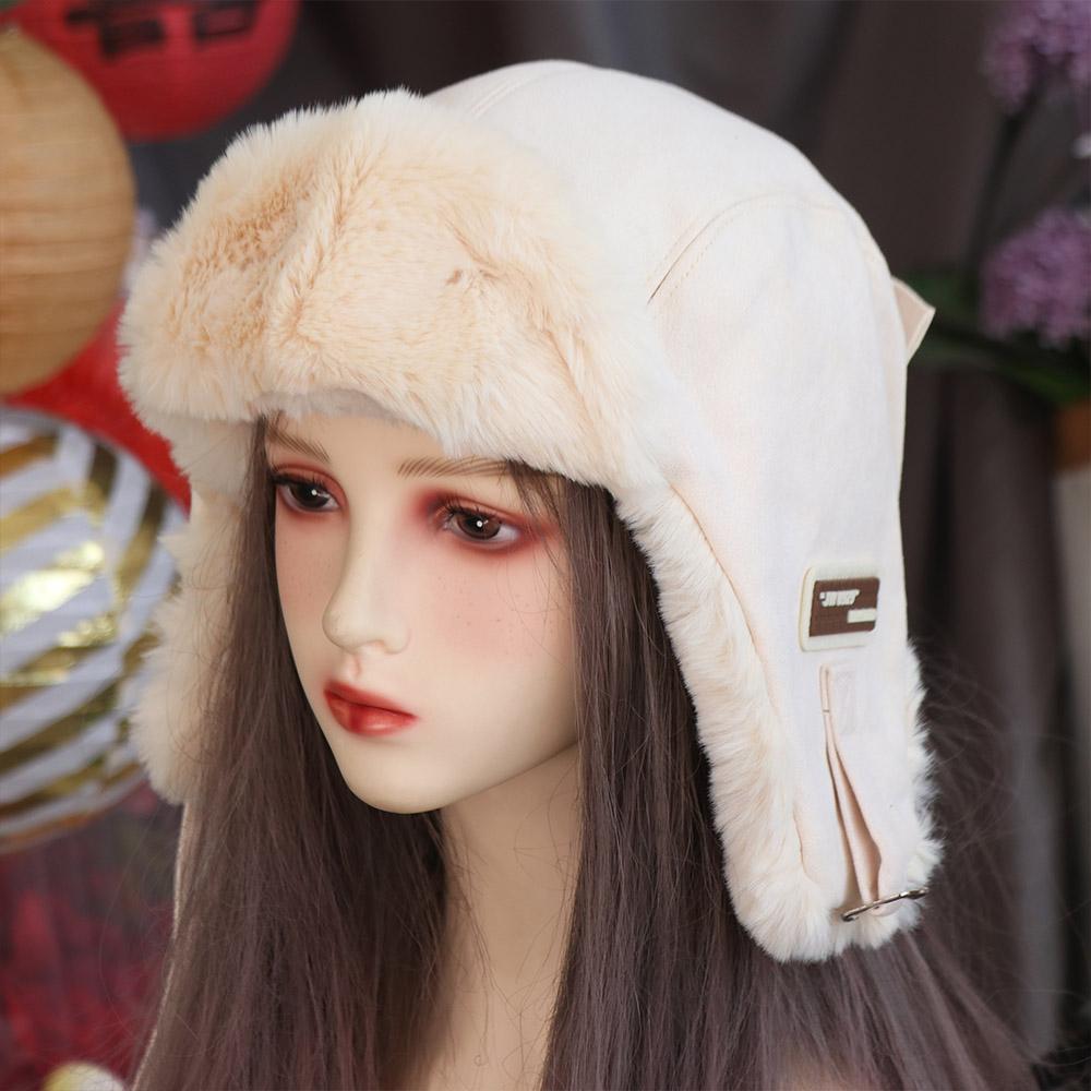 Windproof Winter Pilot Hat Solid Color Women Plush Hat Retro Ear Protective Hat Ladies
