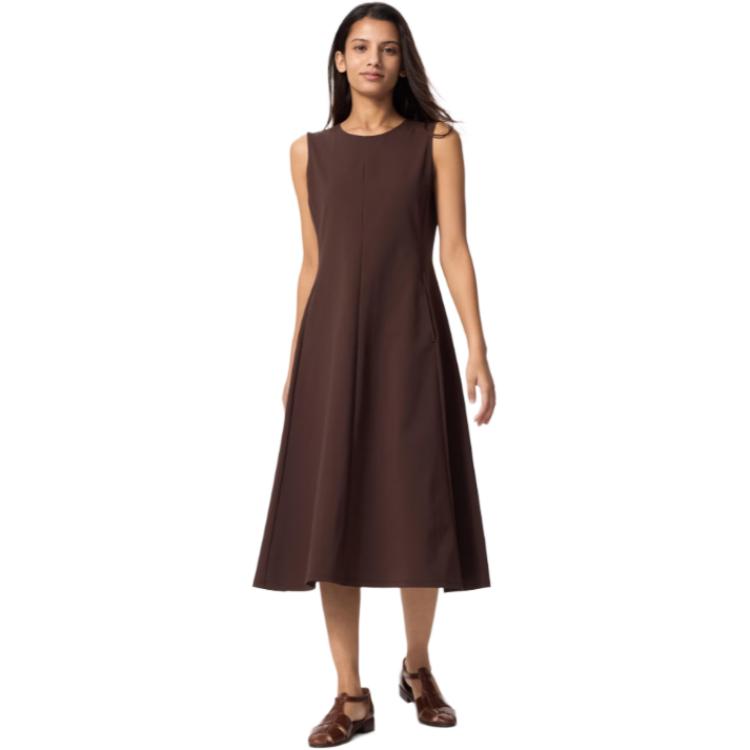 Uniqlo Einfarbiges Rundhals-Ausgestelltes Midi-Ärmelloses Kleid Damenkleider 477305-37