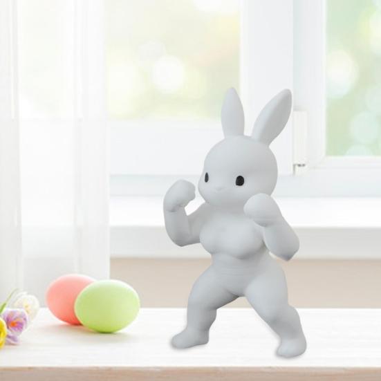 Easter Muscle Bunny Figurine Cute Mini 3D Printed Bunny Statue Collectible Rabbit Ornament for Spring Home Table Shelf Decor
