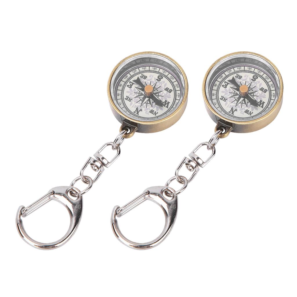 2PCS Vintage Portable Zinc Alloy Compact Pocket Compass Keychain for Outdoor Navigation Tools