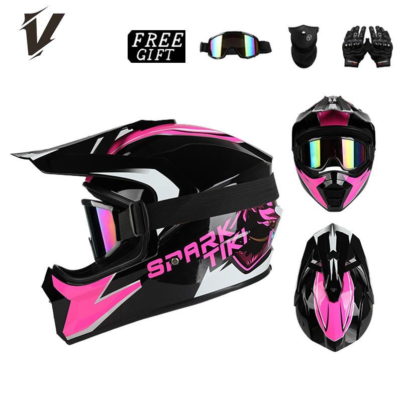 Off-Road Motorcycle Helmet ABS Full Face Dirt Bike With Visor Mask Gloves DOT Certified