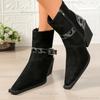 Leopard Print Thick Heel Pointed Toe Buckle Boots for Women Autumn 2025 New Side Zipper Retro High-heeled Short Boots