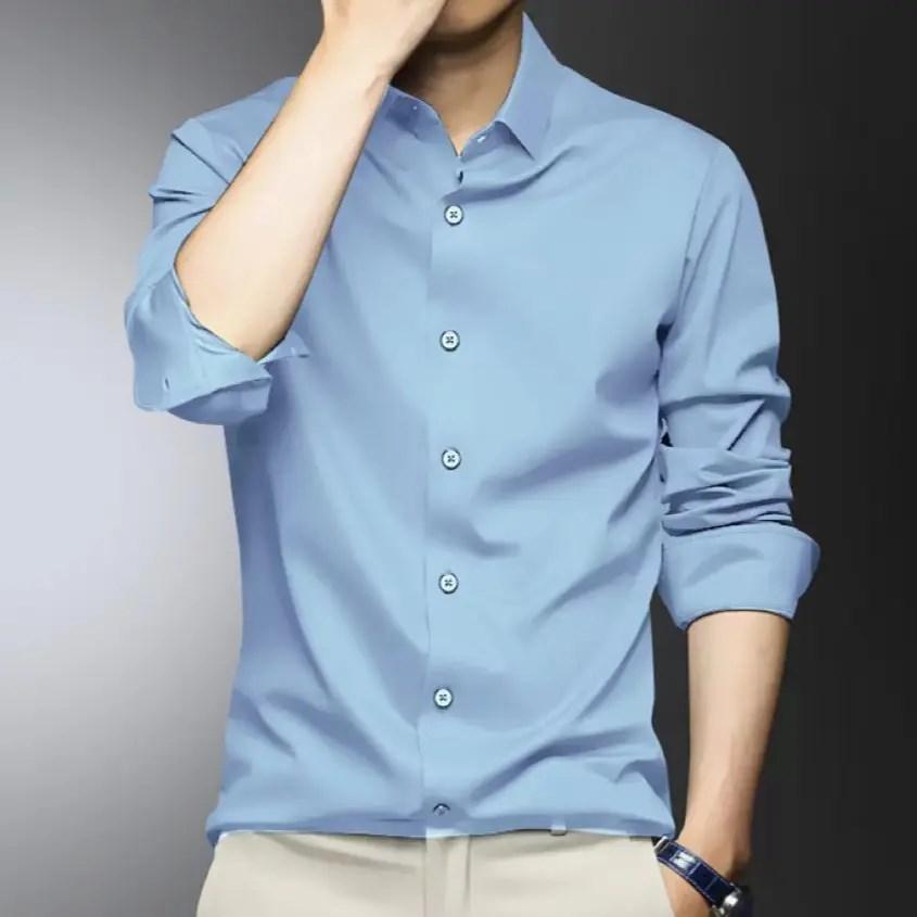 

Мужская рубашка с длинным рукавом, не мнется, деловой, профессиональный, повседневный, для вечеринок L небесно-голубой