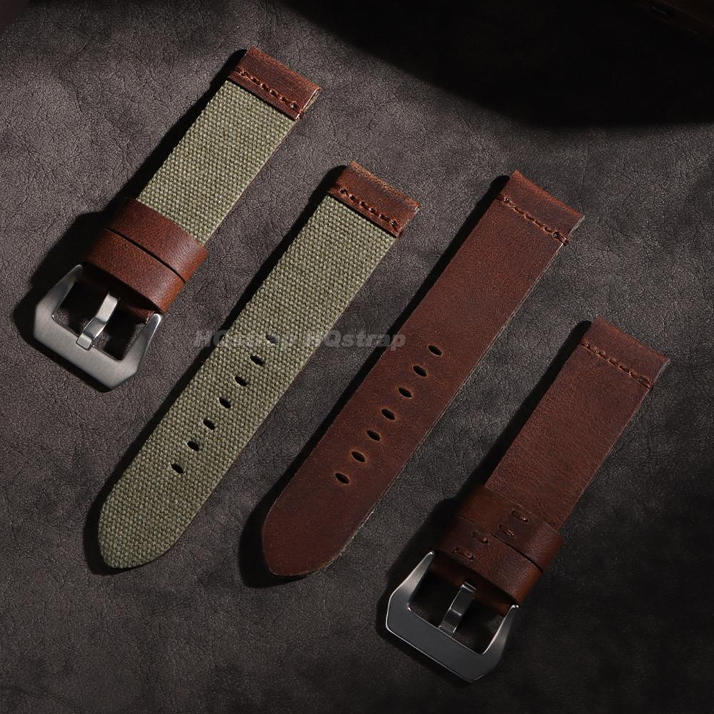 Handmade Nylon Leather Strap 20mm 22mm 24mm for Panerai for Omega Watchband Blue ArmyGreen Military Wristband Men Women Bracelet