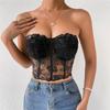 Women Sexy Corset Top Lace Embroidery Floral Perspective Tank Tops Summer Strapless Tube Top