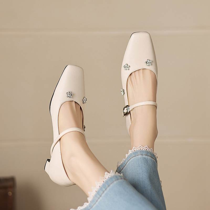 

Krazing Pot Microfiber Square Toe Thick Med Heels Spring Summer Shoes Big Size 43 Flowers Decoration Women Office Lady Pumps 33 слонова кістка