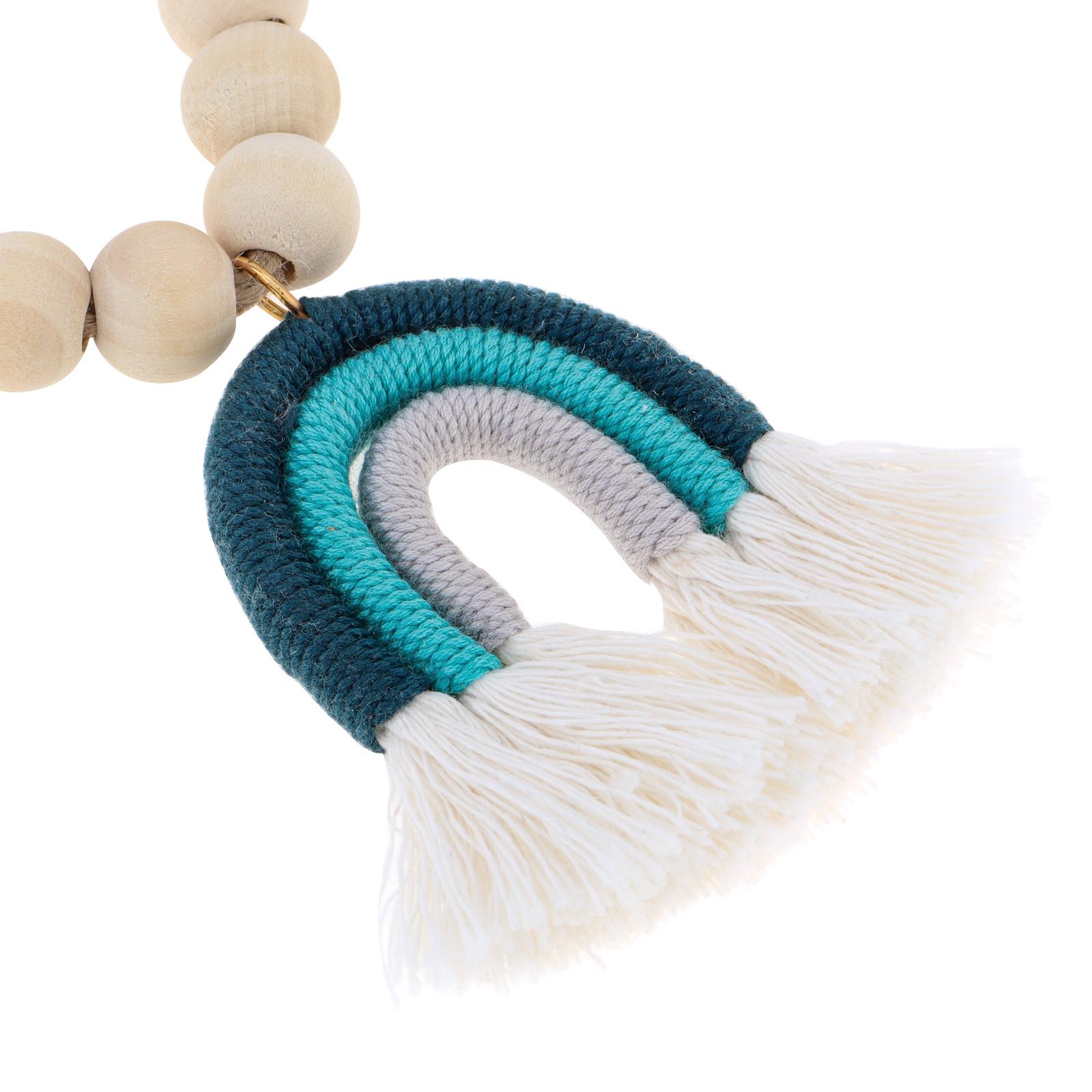 

2 pcs Magnetic Wooden Bead Curtain Tiebacks Minimalist Rainbow Tassel for Bedroom Living Room Patio синий