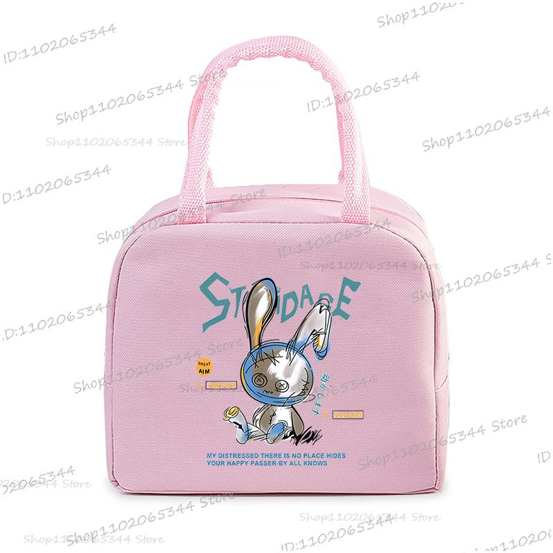 Cartoon Rabbit Series Print Portable Lunch Bag Women Kids Food Thermal Box Multi-function Office Bento Insulated Bunny Handbag