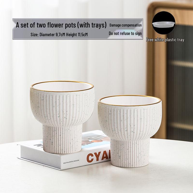 Nordic High-Leg Ceramic Orchid Pot: Durable, Artistic for Home or Balcony Use