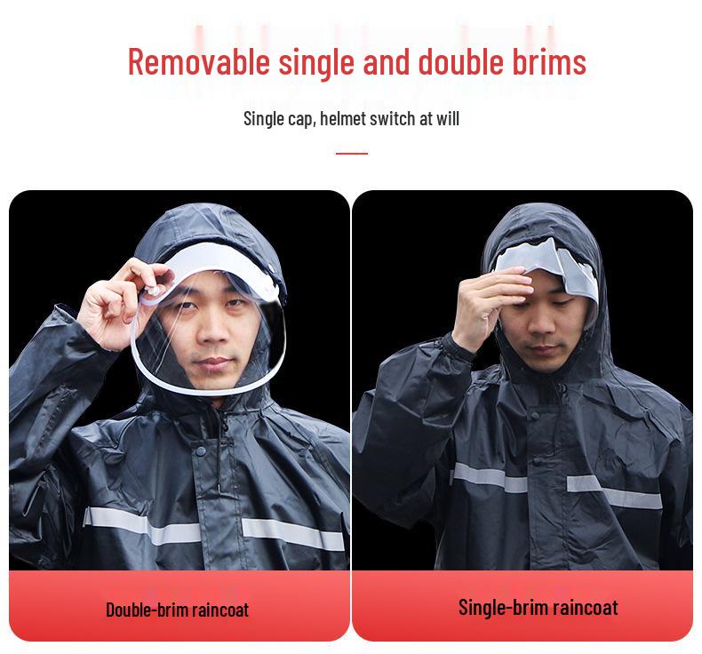 Men's Black Reflective Full-Body Raincoat and Pants Set for Motorcycle Riding