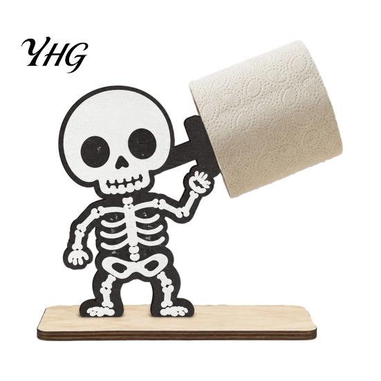 Spooky Bathroom Tissue Storage 2Pcs Halloween Paper Towel Holder, Cartoon Animal Tabletop Roll Dispenser, Wooden Cute Bat Organizer Stand for Kitchen