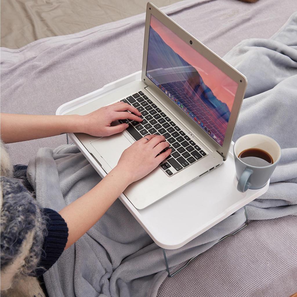 Foldable Laptop Bed Table Lap Desk Stand, Tray Dining Table With Slots, With Foldable Legs And Cup Slots