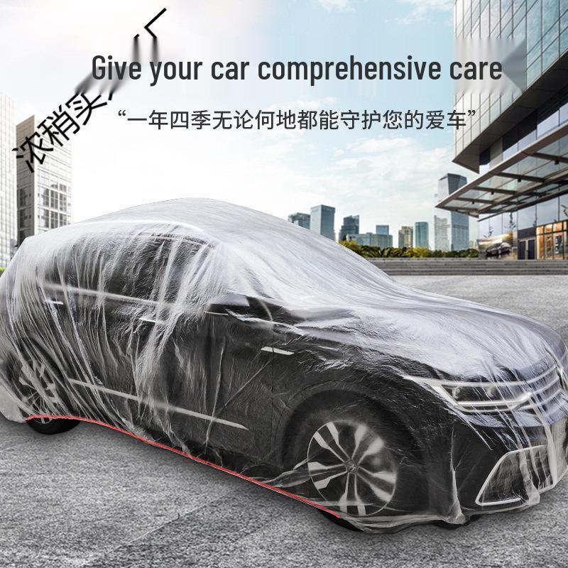Universal Disposable Car Cover - Sun, Rain & Dust Protection, Transparent Full Plastic Cover