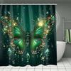 1/4 szt. Luksusowy Zielony Motyl Wodoodporny Zestaw Zasłon Prysznicowych Dekoracyjny Zestaw Łazienkowy Antypoślizgowy Dywanik Pokrowiec na Toaletę Mata do Kąpieli i 12 Haczyków