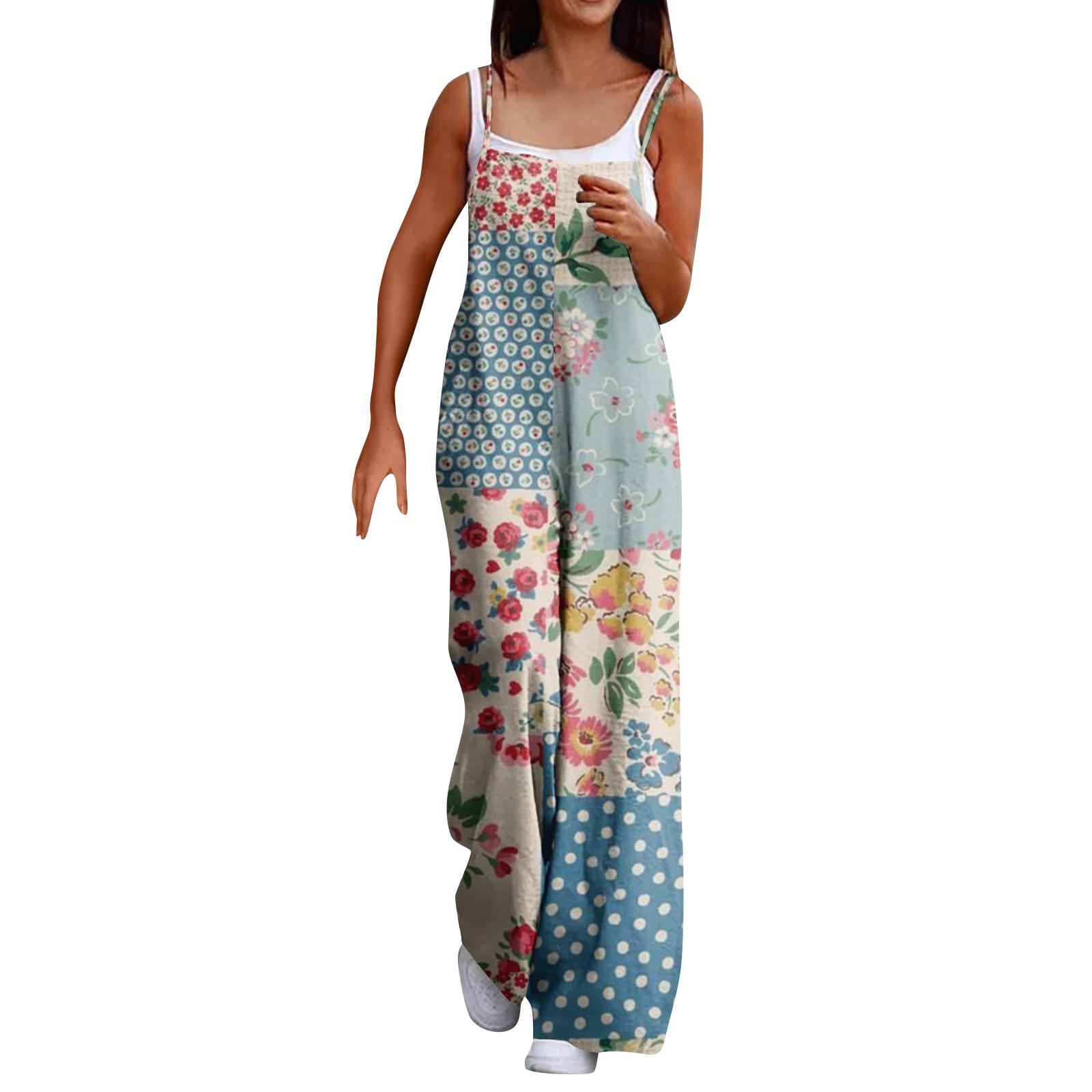 

Широкий комбинезон для женщин, повседневный свободный комбинезон без рукавов с принтом и пуговицами, длинные брюки, комбинезон с карманами XL