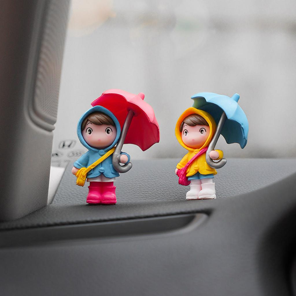 Set of 4 Cartoon Umbrella Girl Car Dashboard Decor Resin Sculpture Ornament For Auto Interior Decoration And Gift Giving