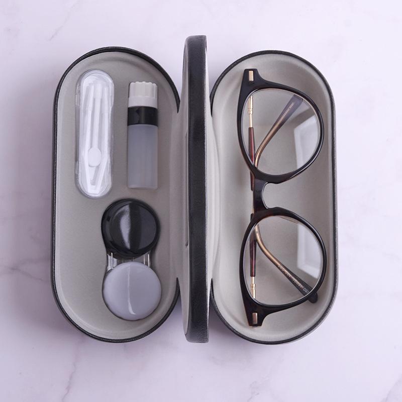 2 in 1 Doppelschichtige Brillenbox Kontaktlinsenbehälter Für Männer Frauen Kreative Duale Nutzung Brillenetui Brillen Lederbox Unisex Geschenk