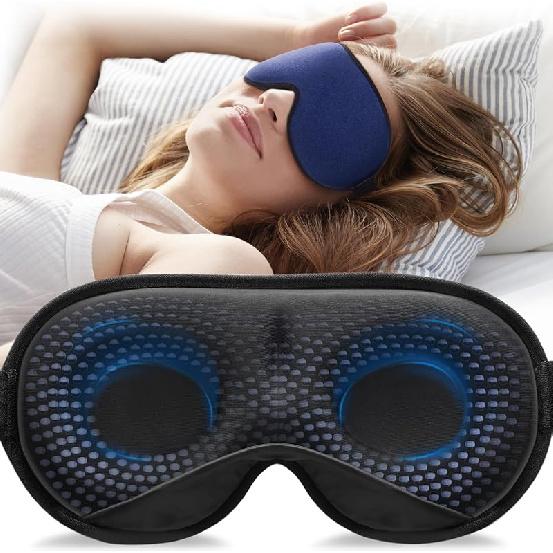 YFONG Weighted Sleep Mask, Women Men 3D Blocking Lights Sleeping Mask (4.2oz/120g), Pressure Relief Night Sleep Eye Mask with Adjustable Strap, Eye