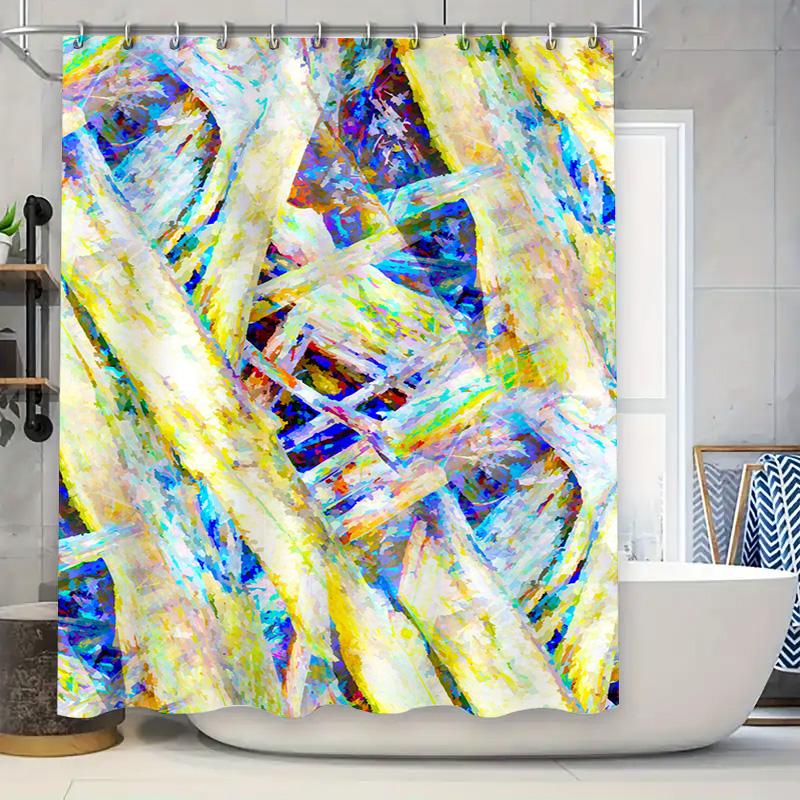 Modern Bathroom Decor: Vibrant Abstract Shower Curtain Set with Metal Hook for Bathtub Decoration Multiple Sizes Available
